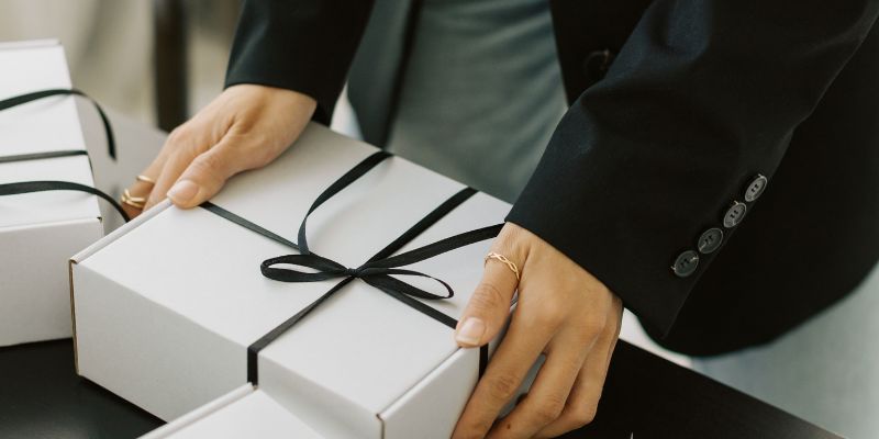 A woman packing a retail order